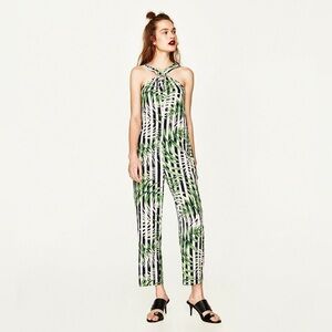 Zara Trafaluc Leaves Print Jumpsuit